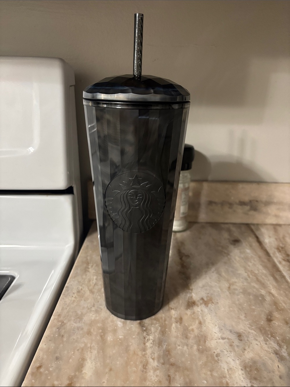 Starbucks Faceted Gray-Black Reusable Cold Cup with Straw
